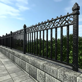 Intricate Metal Fence with Stone Base