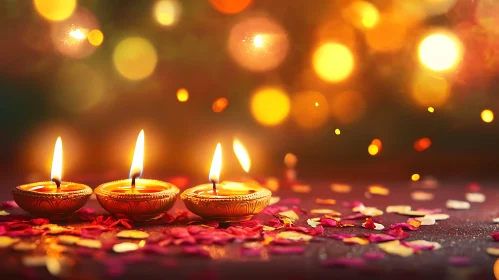 Glowing Diwali Candles with Floral Accents