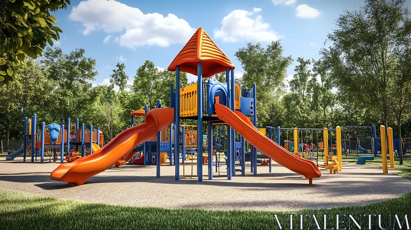 Colorful Playground Equipment in Park AI Image