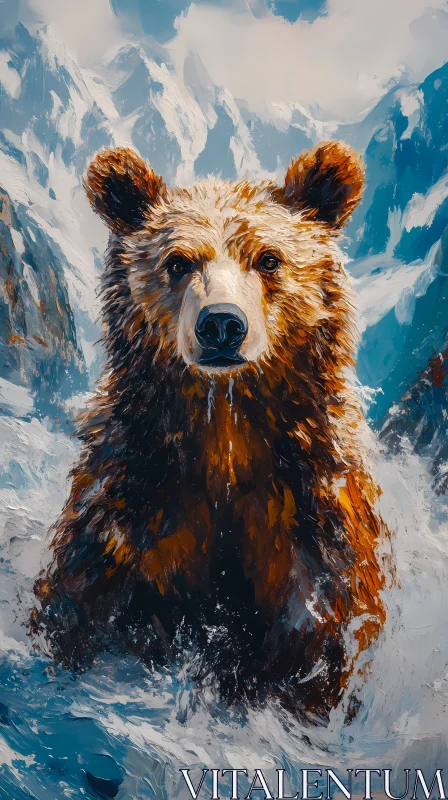 Wild Bear in Alpine River AI Image