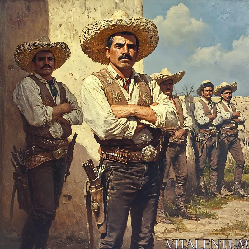 Stoic Mexican Men in Traditional Attire AI Image