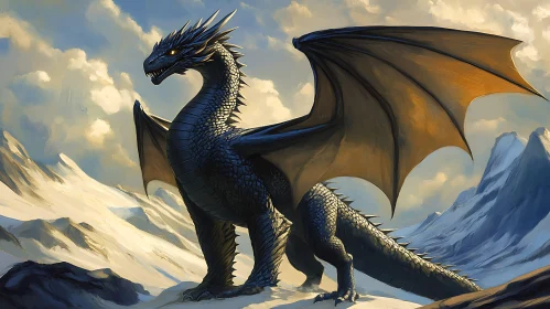 Fantasy Dragon in Mountain Landscape