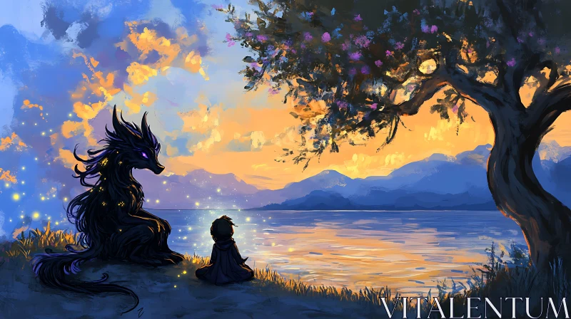 AI ART Fantasy Landscape with Child and Creature