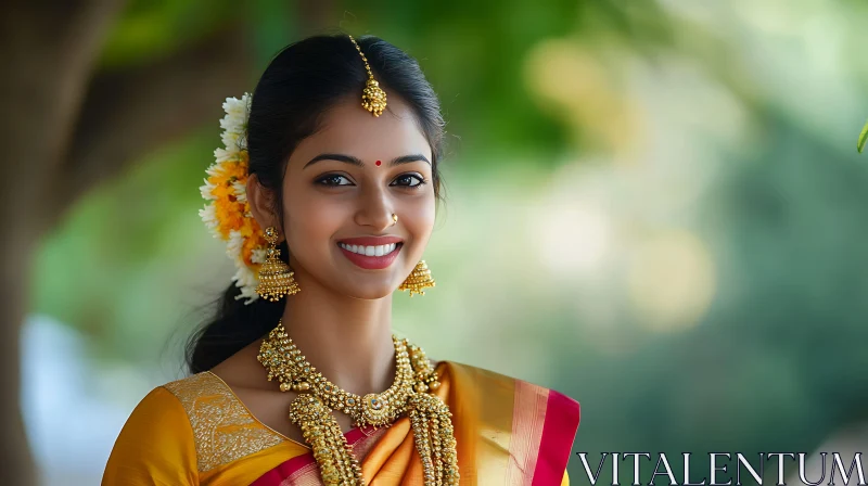 AI ART Smiling Woman with Gold Jewelry