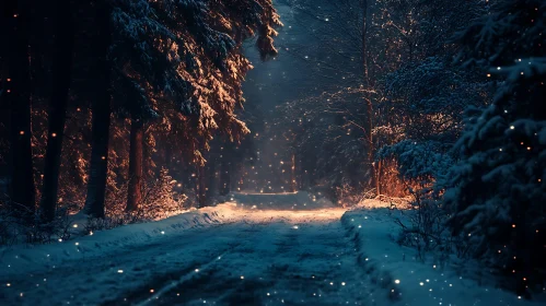 Snowy Path Through the Winter Woods