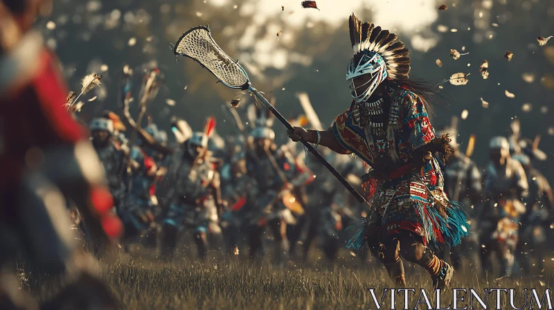 AI ART Lacrosse Player in Traditional Headdress