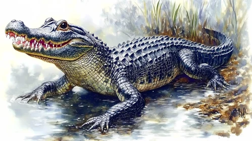 Alligator Illustration by Water