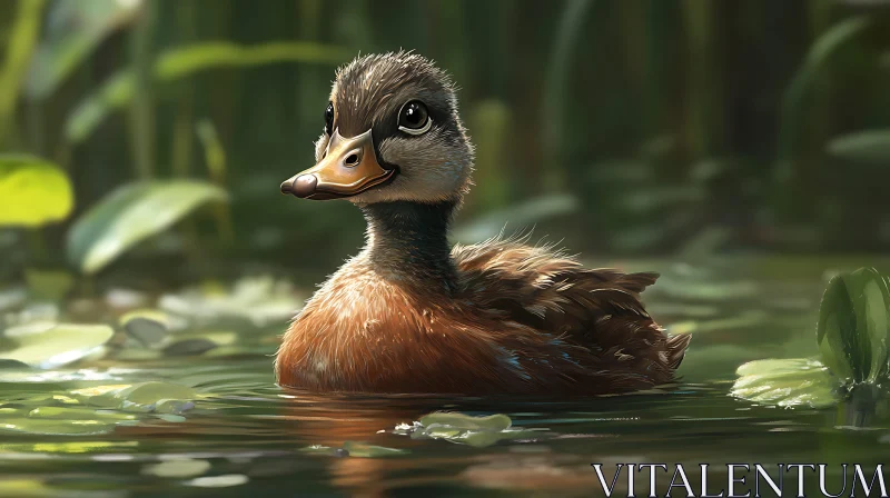 Peaceful Duckling in Natural Habitat AI Image