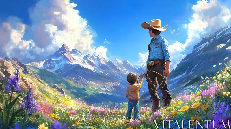 AI ART A Cowboy teaching his son