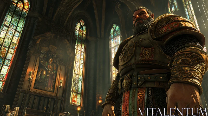 AI ART Armored Warrior in Cathedral Interior