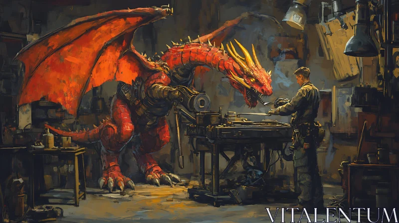 AI ART Mechanical Dragon in Workshop