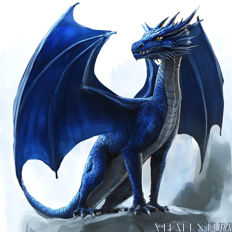 AI ART Azure Dragon Perched on Stone