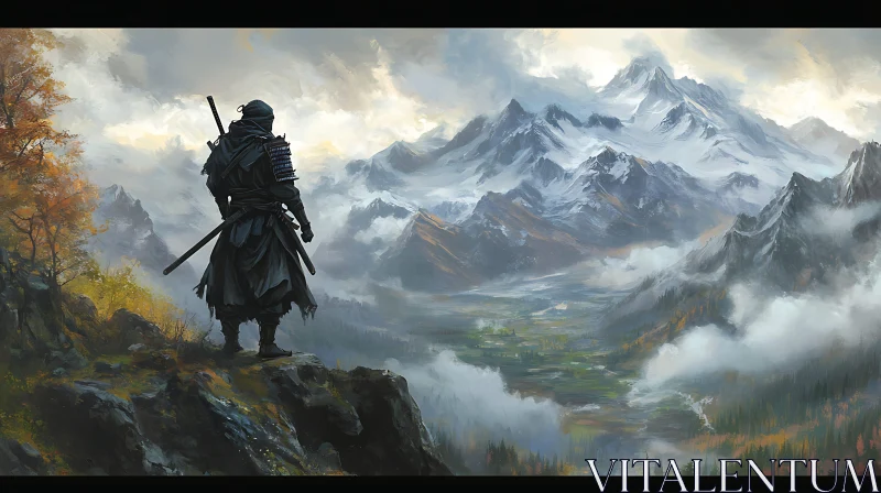 AI ART Lone Warrior Mountain Peak