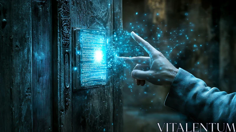 Digital Touch on an Old Door AI Image