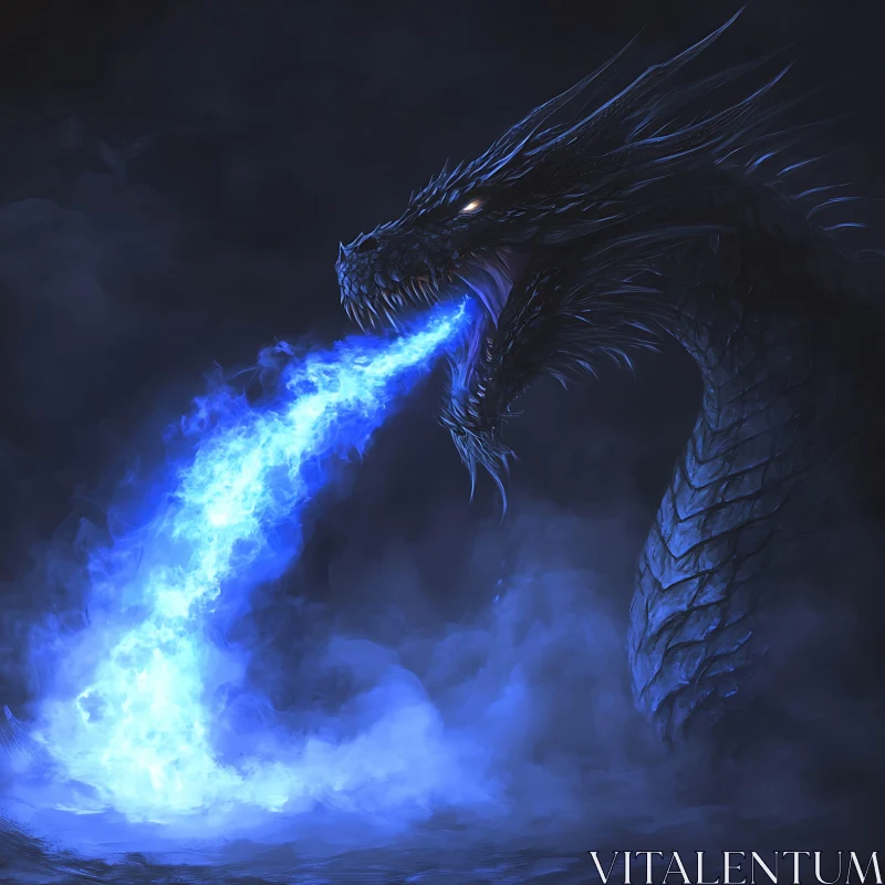 Dragon Unleashing Blue Fire AI Image