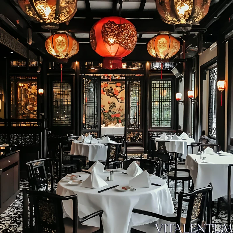 Restaurant Interior with Lanterns AI Image