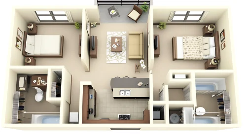 Apartment Layout with Two Bedrooms