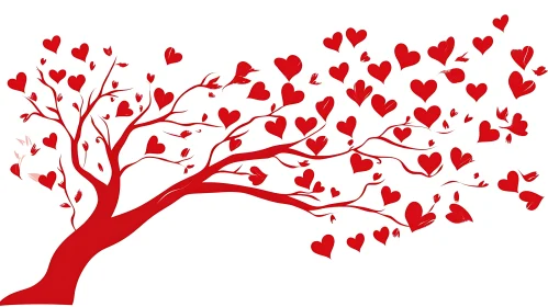 Red Heart Tree on White Background