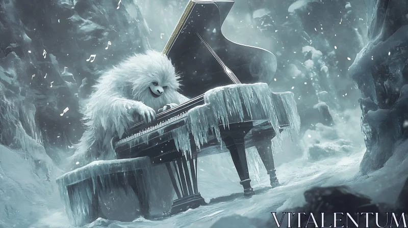 AI ART Snowy Yeti Pianist