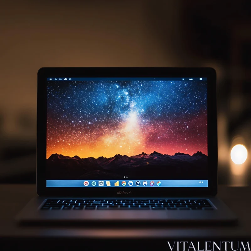 Laptop with Starry Night Background AI Image