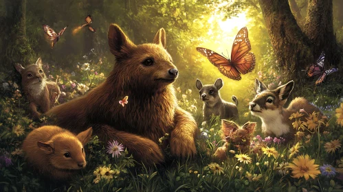 Enchanted Forest Scene with Forest Creatures