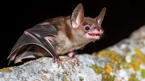 Detailed Bat Image with Lichen-Covered Branch