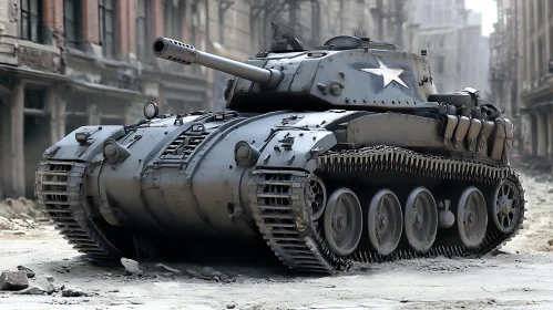 Military Tank in Urban Ruins