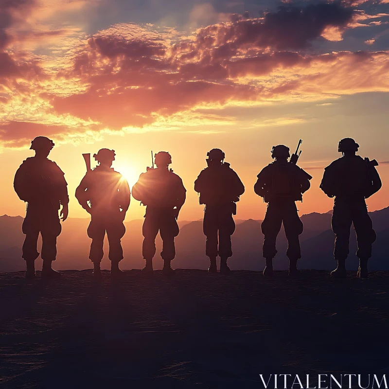 Military Sunset: A Soldier's Silhouette AI Image