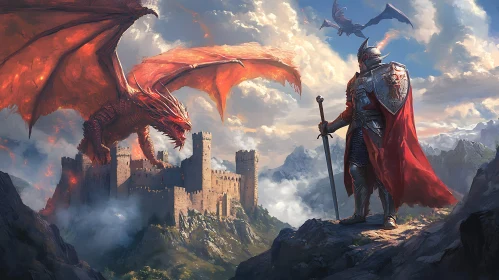 Fantasy Knight Facing Dragon Threat