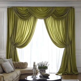 Sophisticated Living Room with Light Green Curtains