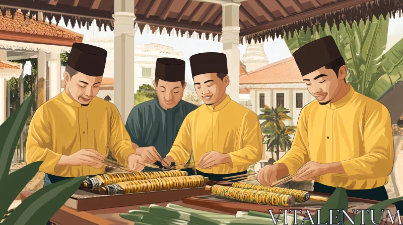 AI ART Traditional Food Preparation By Men