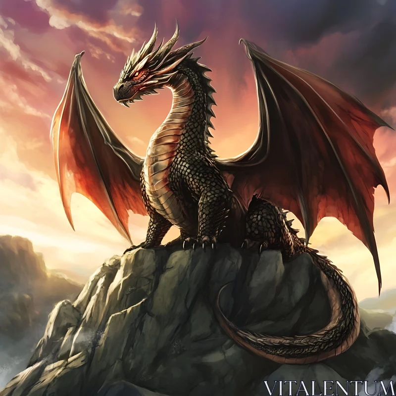 AI ART Fantasy Dragon Perched on Mountain