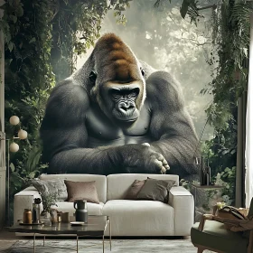 Wild Jungle Gorilla Mural in Contemporary Interior