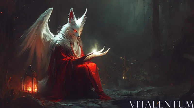 AI ART Winged Fox with Glowing Orb