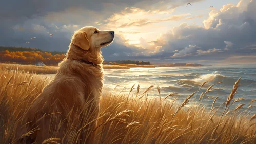 Dog at Seaside Sunset