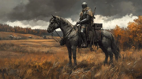 Armored Rider in a Golden Landscape