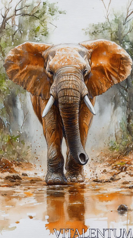 Graceful Elephant in Wild Habitat AI Image