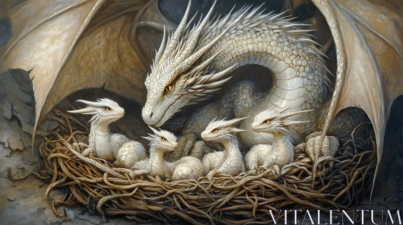 Protective Dragon with Baby Dragons AI Image