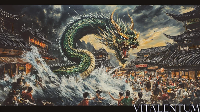 AI ART Ancient Dragon Over City