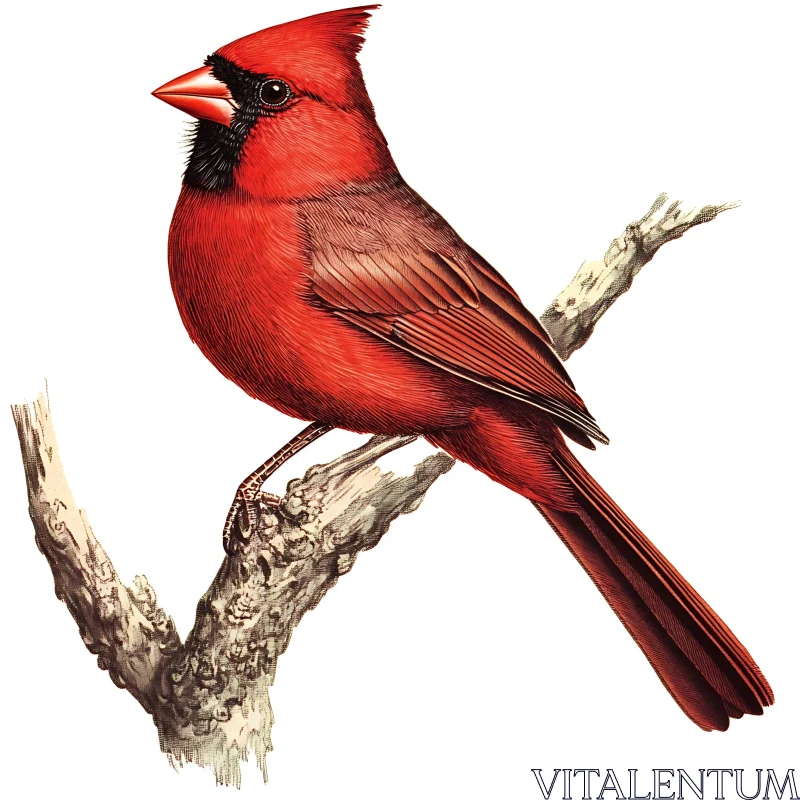 Red Cardinal Perched on Tree Limb AI Image