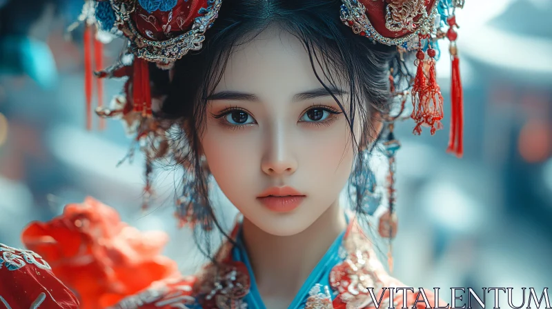 Serene Portrait of Woman in Cultural Dress AI Image