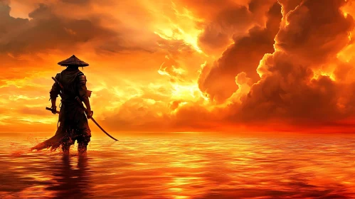 Lone Samurai in Fiery Waters