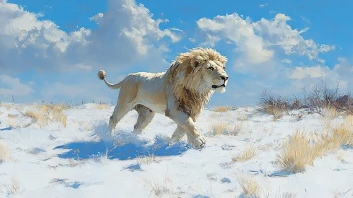 Lion in Snow