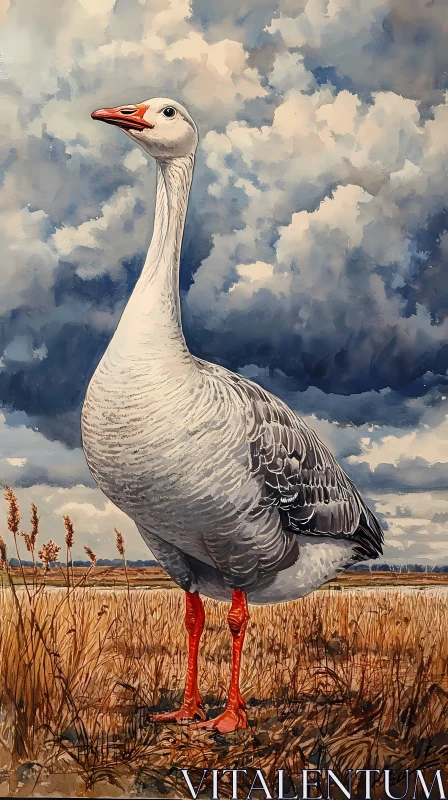 Serene Goose Against a Dramatic Sky AI Image