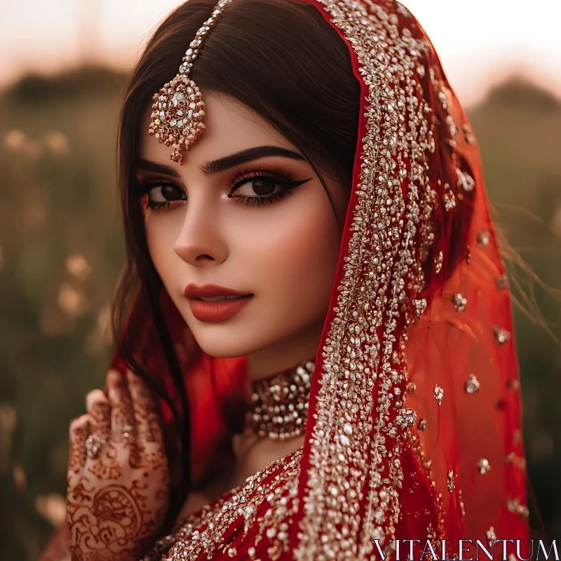 Portrait of Woman with Henna and Jewelry AI Image