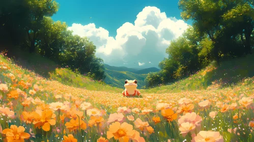 Frog in Blooming Meadow