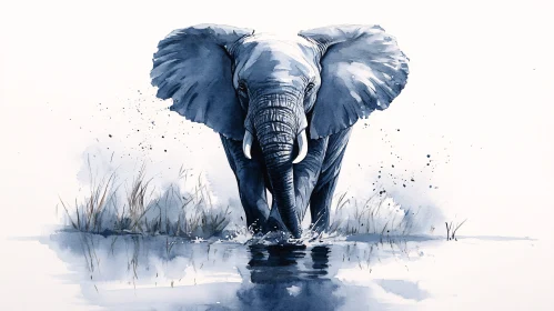 Watercolor Elephant in Harmony