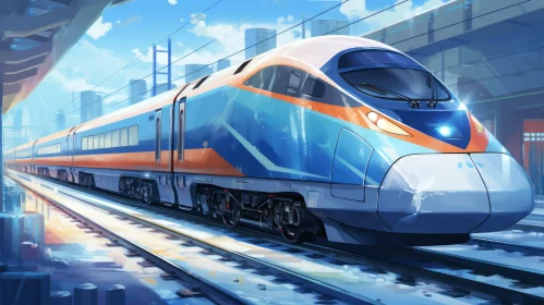 Anime-Style Train Journey with Futuristic Architecture