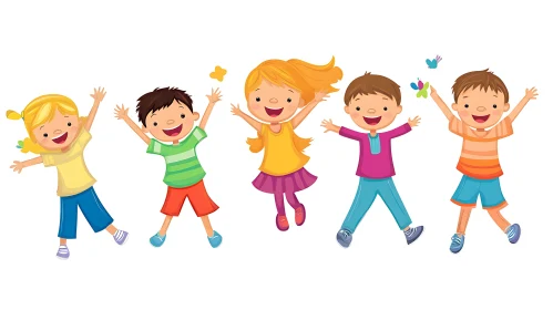 Happy Children Jumping Cartoon