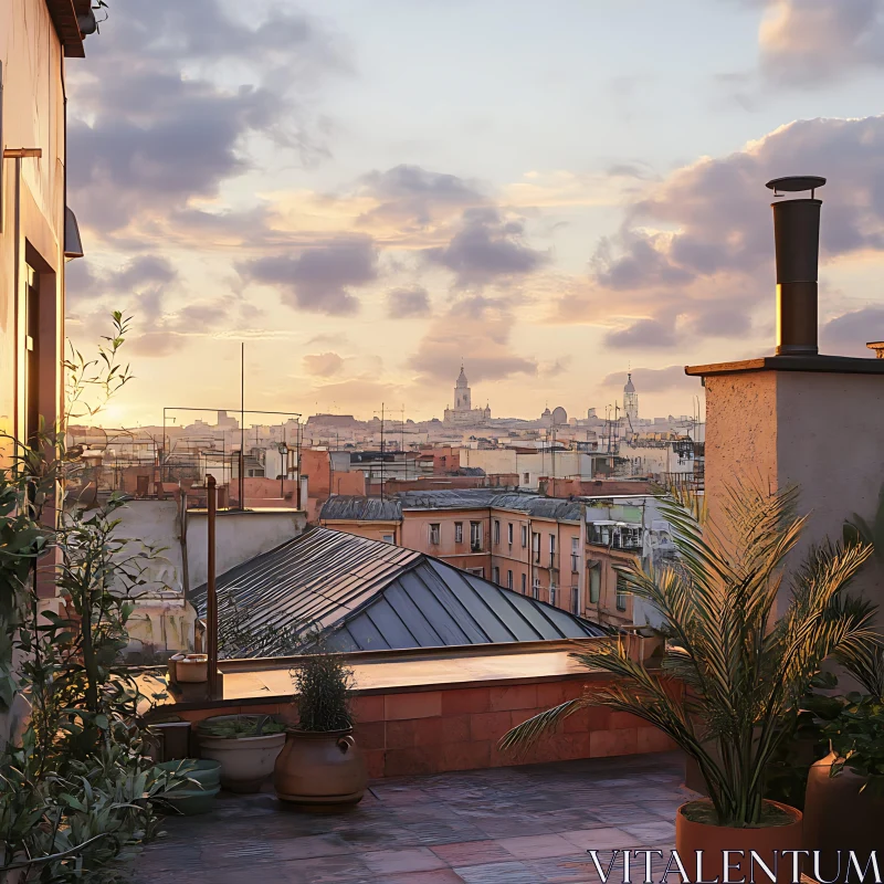 Urban Sunset Rooftop View AI Image